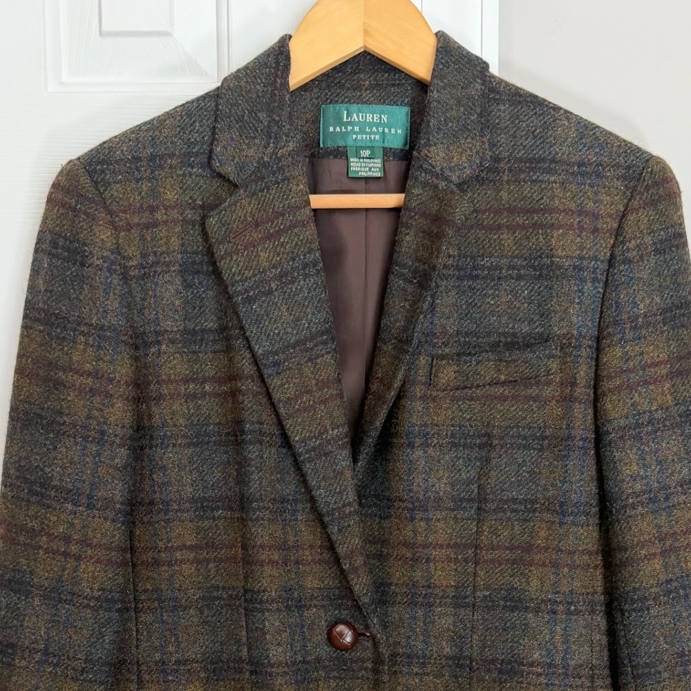 Lauren Ralph Lauren Plaid Wool Blazer Jacket Womens Size 10P Green Brown Vintage - Picture 8 of 13